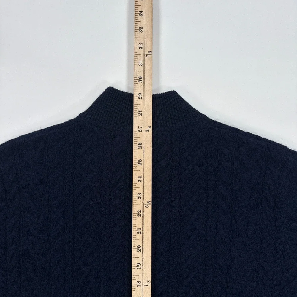 Peter Millar Mens Sweater L Blue Wool Yak Cashmere Crescent Ridge Cable 1/4 Zip